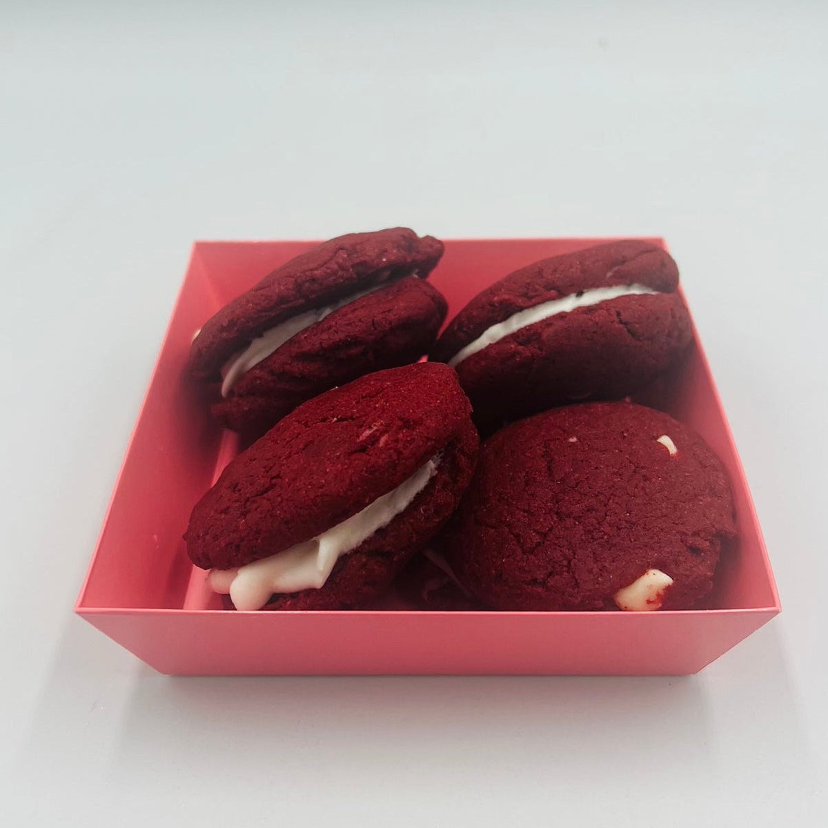 Red velvet cookie sandwich